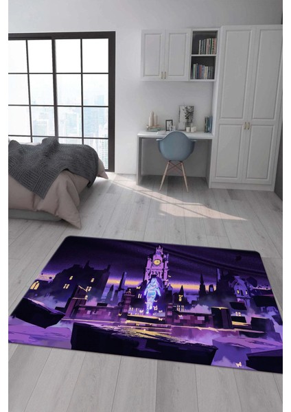 Kaymaz Taban Makinada Yıkanabilir Dijital Baskı Valorant Clove Desenli Çocuk Odası Halısı Dot Taban Halı VL17