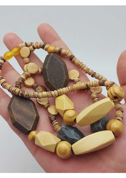 Ahşap & Rutil Kuvars Tasarım Unisex Otantik Kolye (56102)