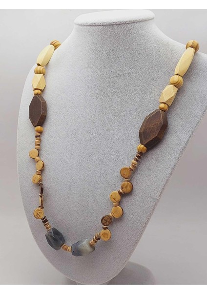 Ahşap & Rutil Kuvars Tasarım Unisex Otantik Kolye (56102) fırsatları