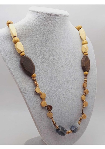 Ahşap & Rutil Kuvars Tasarım Unisex Otantik Kolye (56102) indirimleri