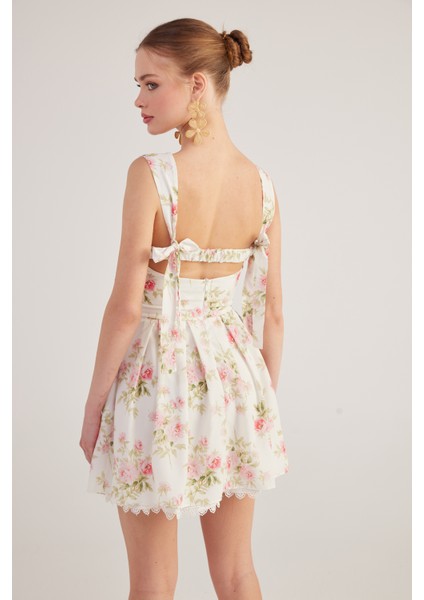 Eteği Brode Detaylı Çiçekli Mini Romance Elbise Pembe fiyatları