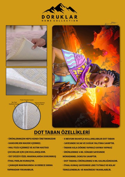 Kaymaz Taban Makinada Yıkanabilir Dijital Baskı Valorant Astra Desenli Çocuk Odası Halısı Dot Taban Halı VL01