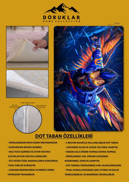 Kaymaz Taban Makinada Yıkanabilir Dijital Baskı Valorant Yoru Desenli Çocuk Odası Halısı Dot Taban Halı VL09