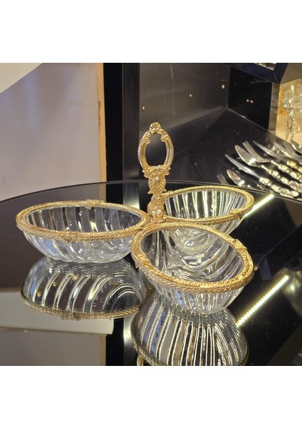 Gold Metal Çerçeveli Üçlü Çerezlik