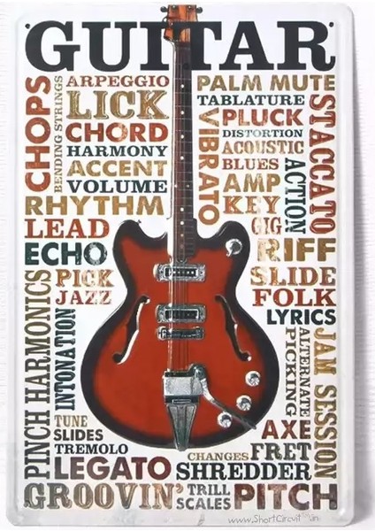 Koleksiyon Gitarlı Metal Plaka 15X30CM