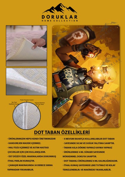 Kaymaz Taban Makinada Yıkanabilir Dijital Baskı Valorant Raze Desenli Çocuk Odası Halısı Dot Taban Halı VL03 fiyatları