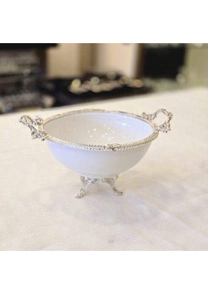 Metal Çerçeveli Ayaklı 21 cm Porselen Salata Kasesi Gümüş fiyatları
