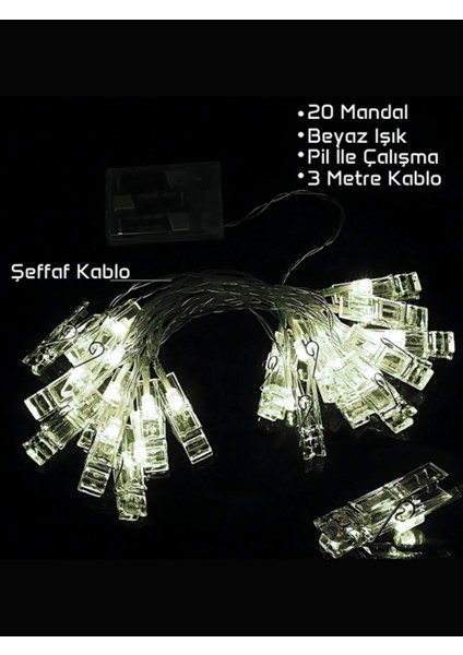 20 Mandallı Pilli Ip LED - Beyaz Işık fırsatları
