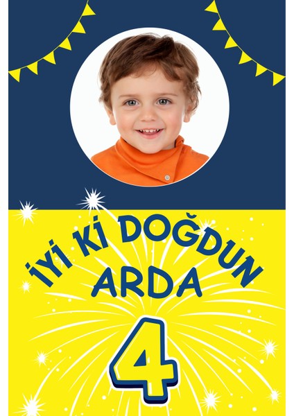 Sarı Lacivert Resimli Doğum Günü Afişi Bristol Karton Uv Baskı 2 60 x 90