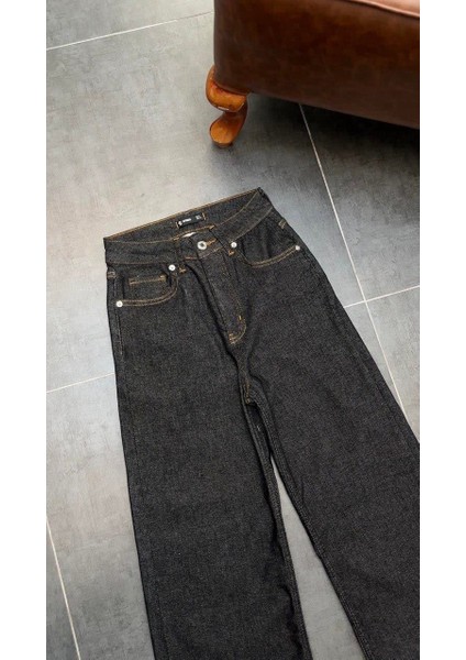 Kadın Yüksek Bel En Boy Likralı Comfort Ispanyol Paça Antrasit Kot Pantolon