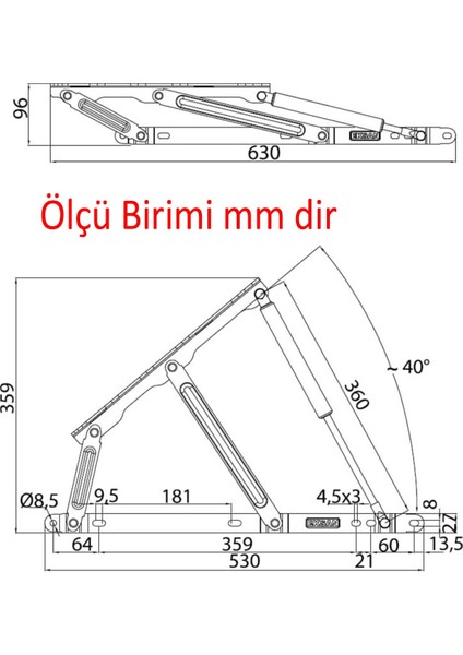 Baza Makası Mekanizması 40° Siyah Boyalı Standart Geniş Kollu 1 Çift Yatak Pistonu Sağ Sol Takım modelleri