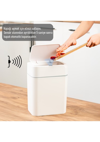 4147 Hareket Sensörlü Sessiz Kapatma Çöp Kutusu Banyo Mutfak Pilli Çöp Kovası Kapaklı Banyo Çöp Kovası 12 Litre