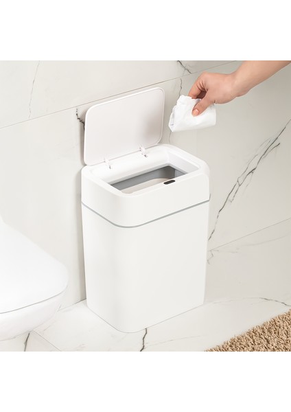 4147 Hareket Sensörlü Sessiz Kapatma Çöp Kutusu Banyo Mutfak Pilli Çöp Kovası Kapaklı Banyo Çöp Kovası 12 Litre