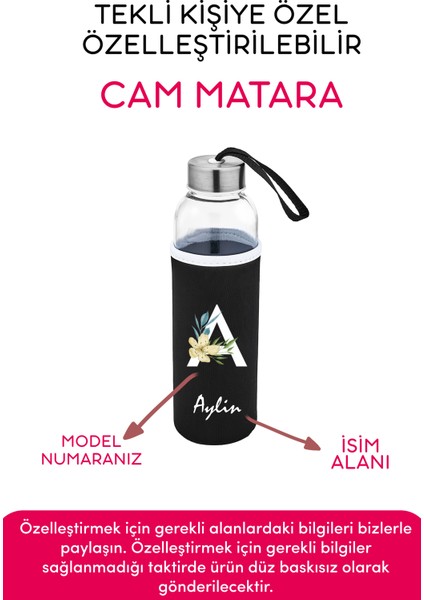 Kişiye Özel Kılıflı Cam Matara , Özelleştirilebilir Tekli Kılıflı Cam Matara 470 ml Borosilikat