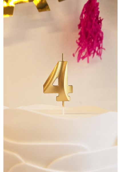 4 Yaş Gold Mum Rakam Pasta Mumu Yaş Mum Gold Renk