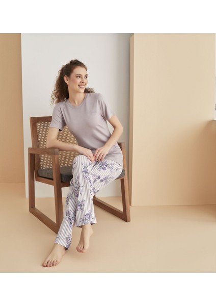 3011 Kadın Pijama Takım --Lila - -- S