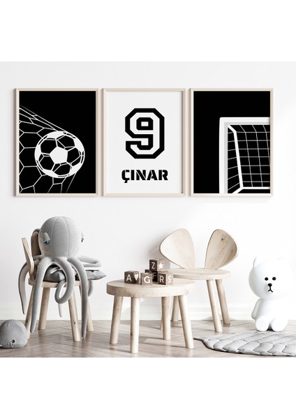 Futbolsever Renkli Erkek Bebek ve Çocuk Odası 3'lü Tablo Isim Seti, Çocuk Odası Tablosu