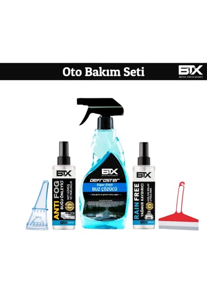 5'li Kışlık Oto Bakım Seti Buz Çözücü 500ML & Buğu Önleyici 200ML & Yağmur Kaydırıcı Sprey 200ML & Buz Kazıyıcı & Çekçek