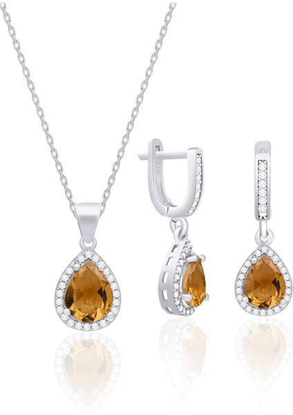 Zultanit Taşlı Gümüş Damla Model Ikili Set Renk Değiştiren ST293