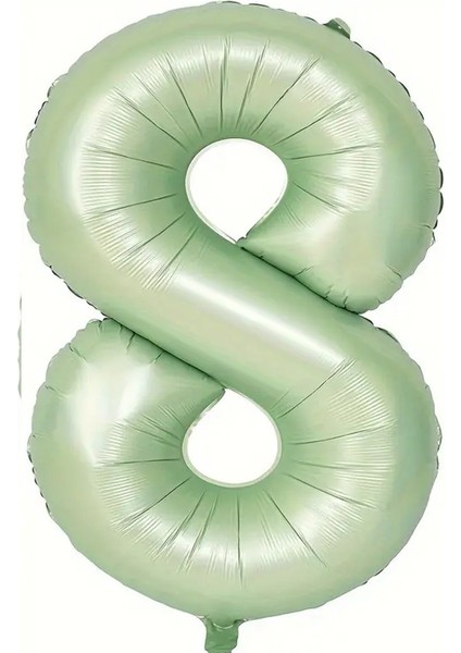 Soft Yeşil Retro 8 Rakam Folyo Balon 100 cm