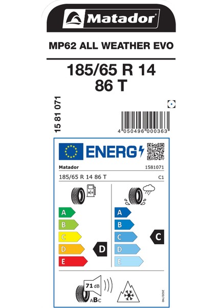 185/65 R14 86T MP62 All Weather Evo Oto 4 Mevsim Lastiği ( Üretim Yılı: 2025 )
