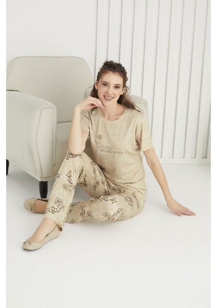3015 Kadın Pijama Takım - Xl - ---Bej