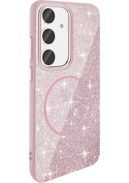 Galaxy S23 Fe Kılıf Magsafe Şarj Özellikli Parlayan Simli Okso Kapak