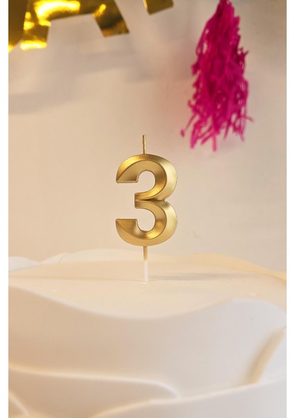 3 Yaş Gold Mum Rakam Pasta Mumu Yaş Mum Gold Renk