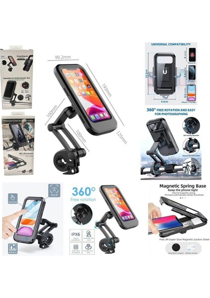 Mıknatıslı Bisiklet Motosiklet Su Geçirmez Gidon Telefon Tutucu Kılıf Kilitli 360° Ayarlanabilir