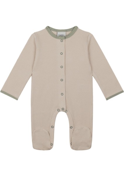 Yeşil Detaylı Bej Waffle Tulum