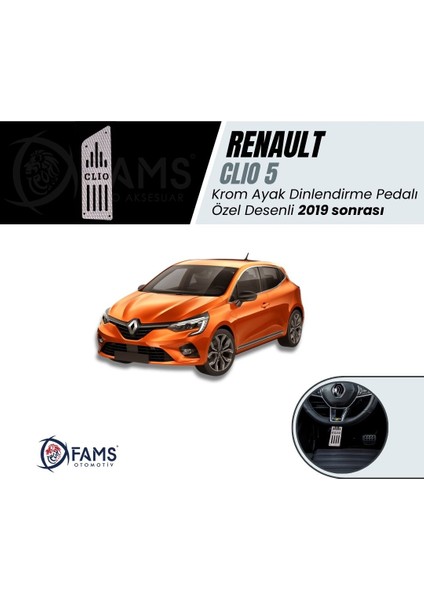 Renault Clio 5 2019> Özel Desenli Krom Ayak Dinlendirme Pedalı Ayak Dayama Pedalı