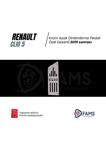 Renault Clio 5 2019> Özel Desenli Krom Ayak Dinlendirme Pedalı Ayak Dayama Pedalı
