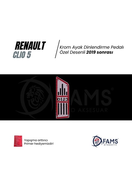 Renault Clio 5 2019> Özel Desenli Krom Ayak Dinlendirme Pedalı Ayak Dayama Pedalı