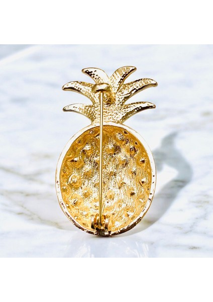 Zirkon Taşlı Altın Renk Yeşil Renk Mineli Tasarım Ananas Broş fiyatları