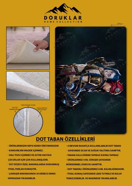Kaymaz Taban Makinada Yıkanabilir Dijital Baskı Arcane Jinx ve Vi Desenli Çocuk Odası Halısı Dot Taban Halı ARC17 fiyatları
