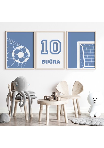 Futbolsever Renkli Erkek Bebek ve Çocuk Odası 3'lü Tablo Isim Seti, Çocuk Odası Tablosu
