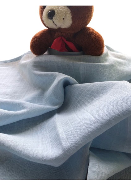 Bebek 85X75 Mavi Müslin Örtü,1 Önlük,1 Diş Kaşıyıcı,2 Mendil,5 Li TAKIM, Pamuk