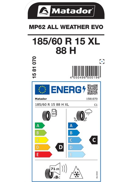 185/60 R15 88H Xl MP62 All Weather Evo Oto 4 Mevsim Lastiği ( Üretim Yılı: 2025 )