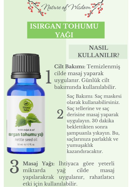 Isırgan Tohumu Yağı Saf ve Doğal Soğuk Sıkım 50 ml ( Cilt ve Saç Bakımı)