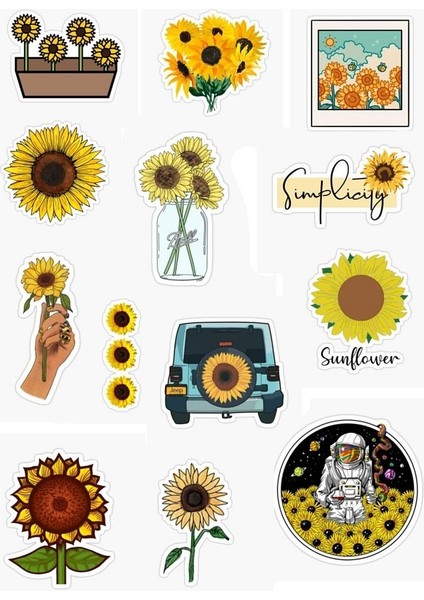Major Selection Ayçiçeği -Sunflower Tasarımlı Sticker Seti - Telefon ve Bilgisayar, Laptop Yüzeylerine Uygun