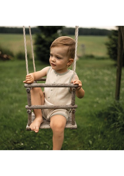 Yeşil Detaylı Bej Waffle Askılı Barbatöz