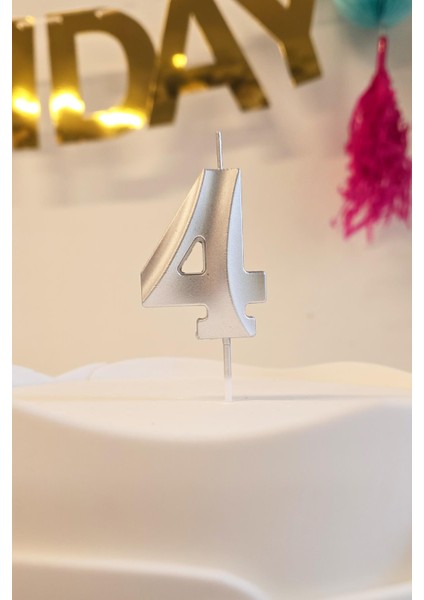4 Yaş Gümüş Mum Rakam Pasta Mumu Yaş Mum Gümüş Renk