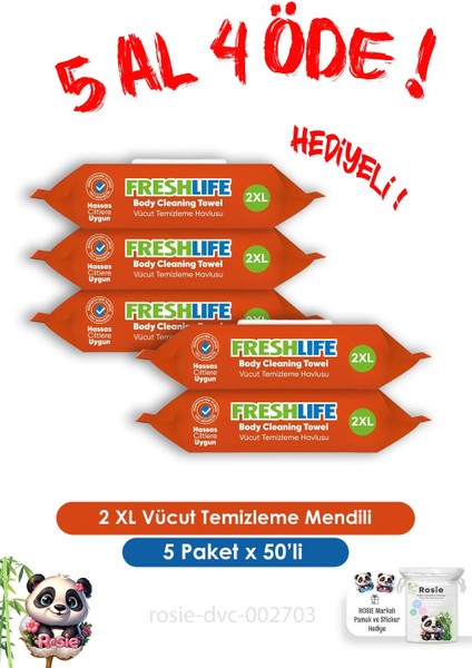 2 xl Vücut Temizleme Havlusu 50'li 5 Al 4 Öde