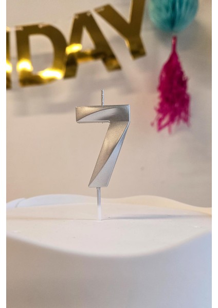7 Yaş Gümüş Mum Rakam Pasta Mumu Yaş Mum Gümüş Renk