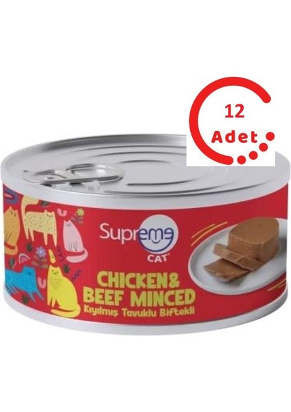 Cat Kıyılmış Tavuklu ve Biftekli Yaş Kedi Maması 85 gr x 12 Adet