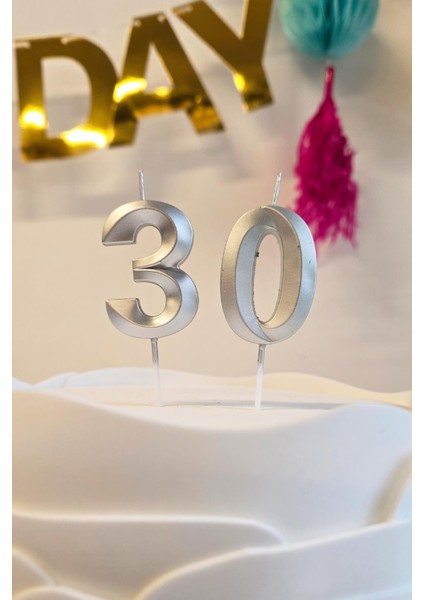 30 Yaş Gümüş Mum Rakam Pasta Mumu Yaş Mum Gümüş Renk