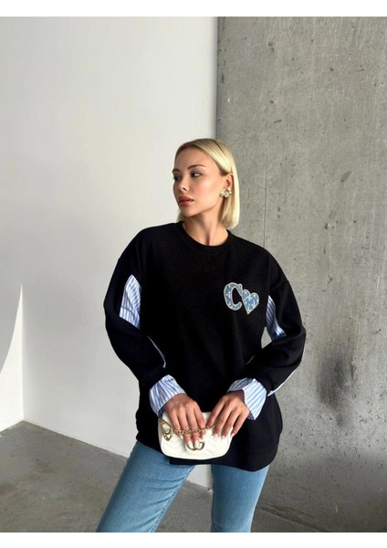 Gömlek Kol Detaylı Oversize Kazak Bluz
