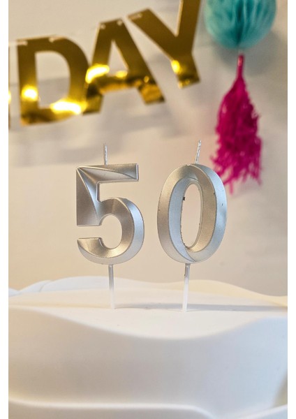50 Yaş Gümüş Mum Rakam Pasta Mumu Yaş Mum Gümüş Renk