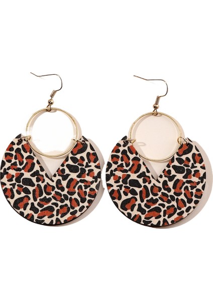 Kesik Çift Taraflı Leopar Desenli Pirinç Halka Küpe (Yurt Dışından)