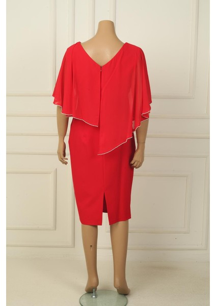 Kadın Ön Arka V Yaka Üstü Şifon Taş Detaylı Güllü Büyük Beden Krep Kısa Elbise fırsatları